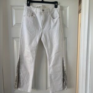 White Cropped Sequin Embellished Jeans